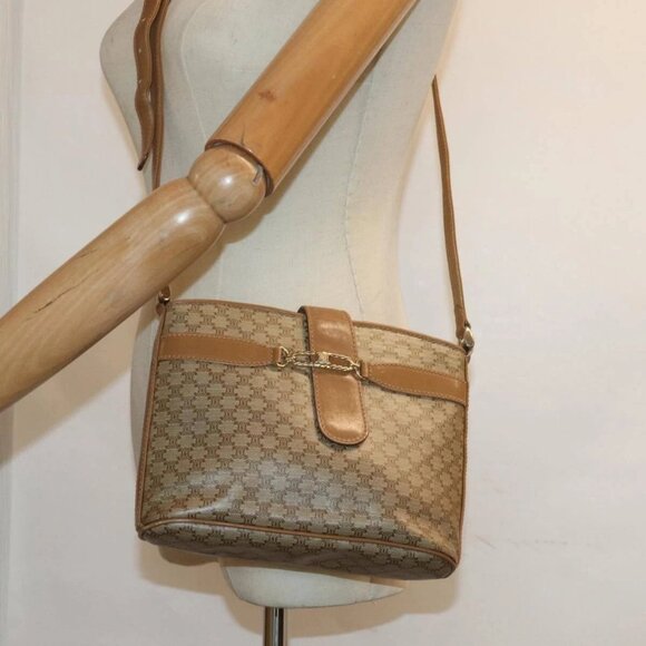 CELINE Macadam Canvas Shoulder Bag Beige Auth - Picture 1 of 16